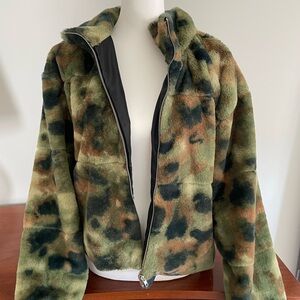 Camo Zip Jacket Faux Fur